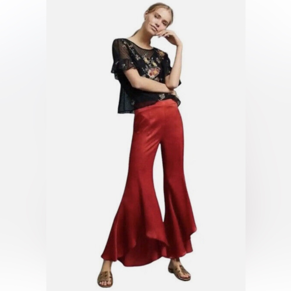 Anthropologie Maeve Blouse Cadiz Lace Embroidered Round Neck Fluter Sleeve Small